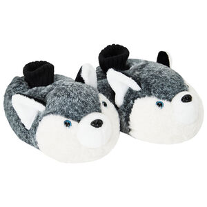 Pantuflas grises y blancas con diseño de perro para niño 