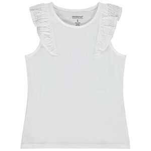 Camiseta sin mangas con volantes en bordado inglés para niña 