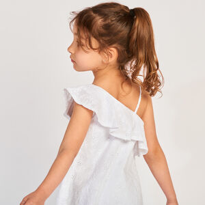 Vestido asimétrico de bordado inglés con volantes niña 