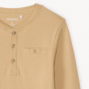 Camiseta de manga larga lisa con cuello tunecino para niño 