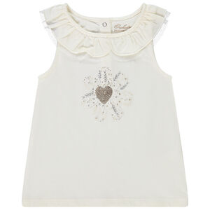 Camiseta sin mangas con cuello volante y estampado de lentejuelas para bebé niña 