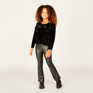 T-shirt manches longues à nœud en velours pailleté pour fille  Main T-shirt manches longues à nœud en velours pailleté pour fille