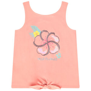 Camiseta sin mangas efecto nudo con estampado fantasía y lentejuelas niña 