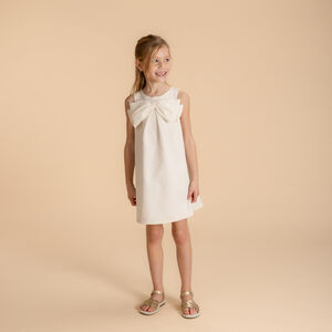 Vestido sin mangas en jacquard con gran lazo para niña  Main Vestido sin mangas en jacquard con gran lazo para niña