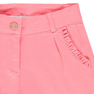 Short de satén de algodón liso con bolsillos de volante 