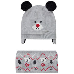 Conjunto de gorro y snood de punto con diseño de oso para bebé niño 