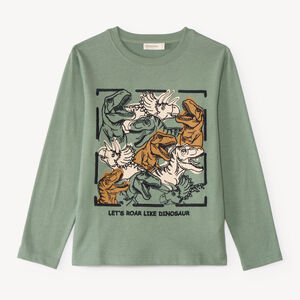 Camiseta de manga larga para niño con bordado de dinosaurios 