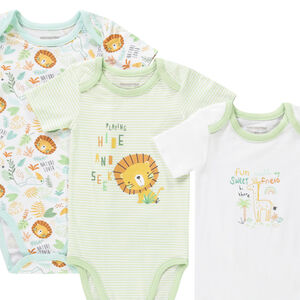 Lote de 5 bodies manga corta león para bebé niño con diferentes aperturas según la edad 