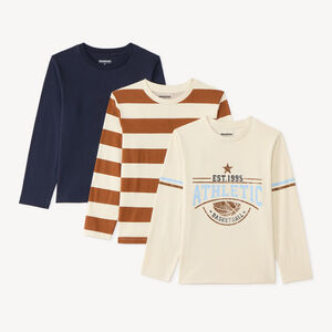 Lote de 3 camisetas de niño de manga larga con diseños variados. 