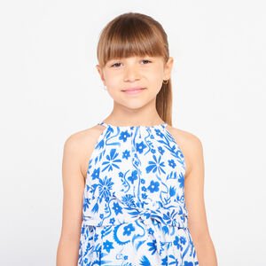 Vestido sin mangas estampado de flores con cintura anudada para niña 