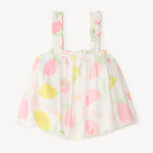 Top corto abullonado con tirantes y estampado de frutas para niña 