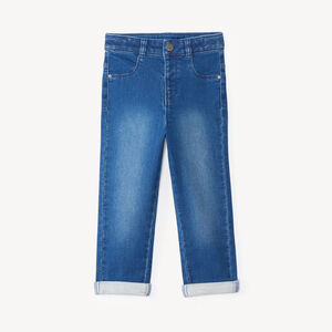 Pantalón vaquero para bebé niño liso con dobladillos. 