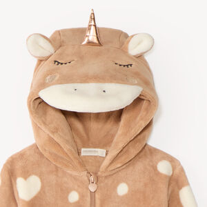 Pijama de una pieza de sherpa con diseño de unicornio para niña. 