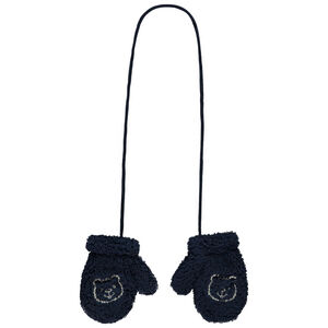 Manoplas de sherpa con bordado de osito para bebé niño 