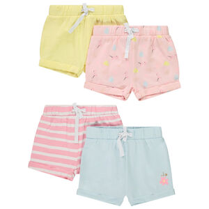Pack de 4 shorts de fantasía en punto flameado para niña. 