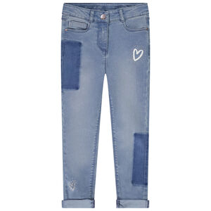 Jean slim de denim efecto patchwork con strass niña 