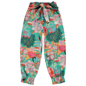 Pantalón pantacourt fluido estilo sarouel con estampado floral para niña 