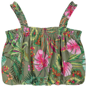 Top corto efecto bola estampado tropical para niña  Main Top corto efecto bola estampado tropical para niña