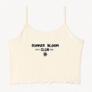 Camiseta corta de efecto acanalado con bordado para niña 