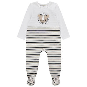 Pelele de algodón orgánico a rayas con león en relieve 