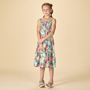 Vestido largo con volantes estampado tropical para niña  Main Vestido largo con volantes estampado tropical para niña