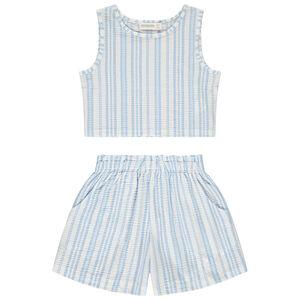 Conjunto corto de 2 piezas a rayas con volantes para niña 