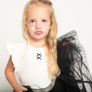Ropa de bebé niña de manga corta con efecto 2 en 1 en dos tejidos. 