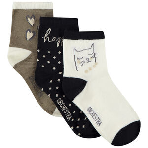 Pack de 3 pares de calcetines de gato para niña 