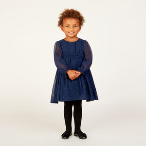 Robe de fête manches longues en crêpe pailletée pour bébé fille  Main Robe de fête manches longues en crêpe pailletée pour bébé fille