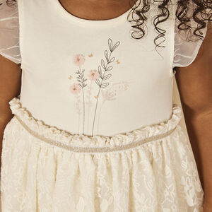 Robe body de cérémonie effet 2 en 1 avec broderies pour bébé fille  Main Robe body de cérémonie effet 2 en 1 avec broderies pour bébé fille