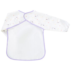 Bavoir tablier a manches longues a scratch se traduit par "Babero tipo delantal de manga larga con cierre de velcro". 