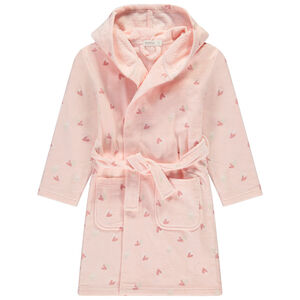 Bata de baño de rizo con capucha y estampado de corazones para niña  Main Bata de baño de rizo con capucha y estampado de corazones para niña