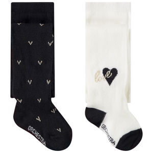 Pack de 2 pares de leotardos gruesos de jersey con estampado de corazones para bebé niña 