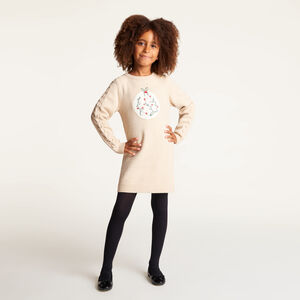 Robe fille en tricot manches longues motif boule de Noël 