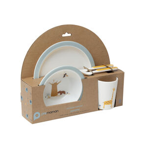 Set de comida 5 piezas de melamina Savane écru/bleu 