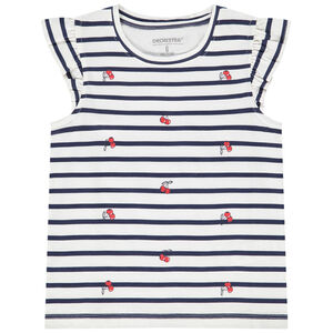 Camiseta de manga corta a rayas y estampada niña 