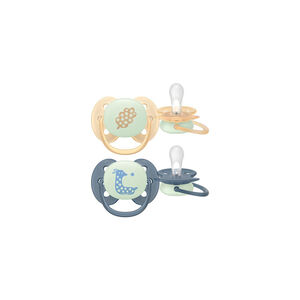 Pack de 2 chupetes de silicona ultra soft nocturno 6-18M - Melocotón/ azul 