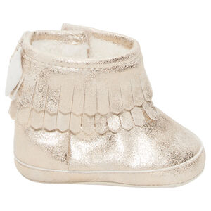 Botines dorados con flecos y lazo con forro y pelo falso 