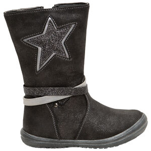 Botas con enducción brillante y estrella plateada en el lateral.  