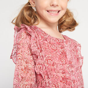 Vestido de manga larga en voile con estampado floral para niña 