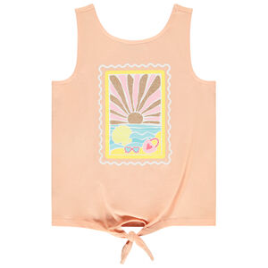 Camiseta sin mangas efecto nudo con print brillante para niña 