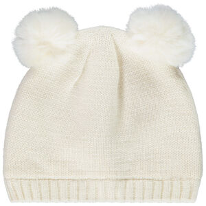 Gorro de punto con pompones de pelaje sintético 