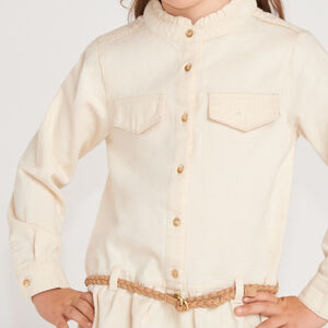 Ropa de camisa para niña de manga larga con cinturón trenzado. 