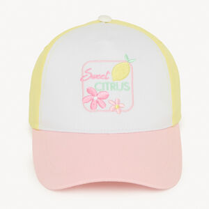 Gorra de sarga con efecto color block y bordado de limón para niña. 
