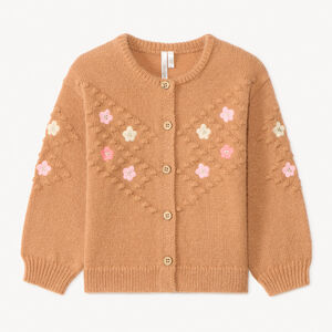 Gilet manches longues en tricot et fleurs brodées pour bébé fille 