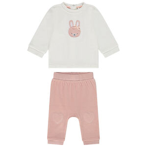 Conjunto de felpa con sudadera de conejo y pantalón liso para bebé niña 