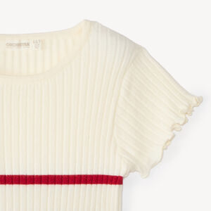 Jersey de niña de rayas rojas con mangas cortas. 