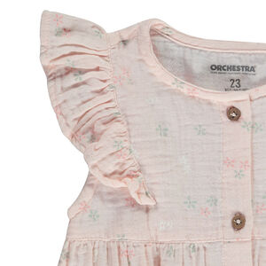 Conjunto 3 piezas en doble gasa estampado floral para bebé niña 