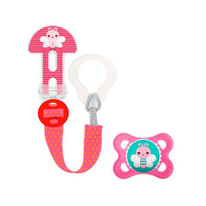 Chupetero Clip it + Chupete de silicona Original 0M+ Rosa 