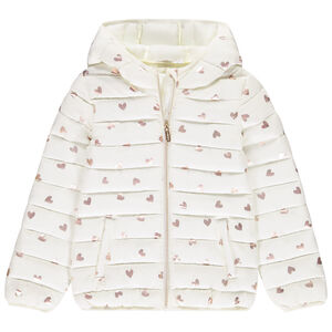 Plumífero ligero con estampado de corazones irisados para niña 